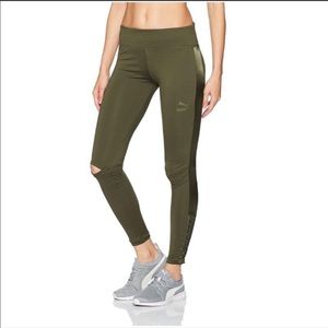 Puma Army Green Leggings with Satin Stripe